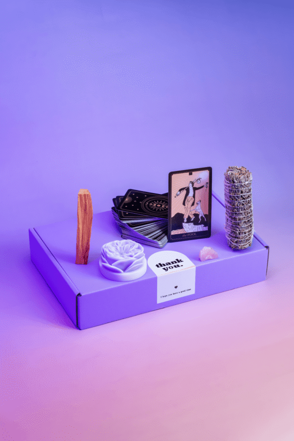 Purple tarot box with elements