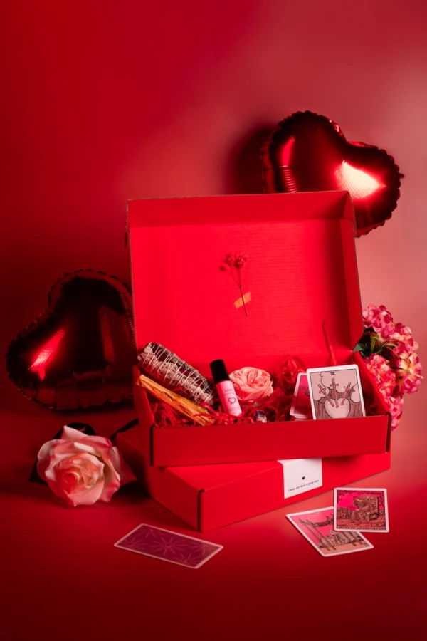 Red tarot box with hearts
